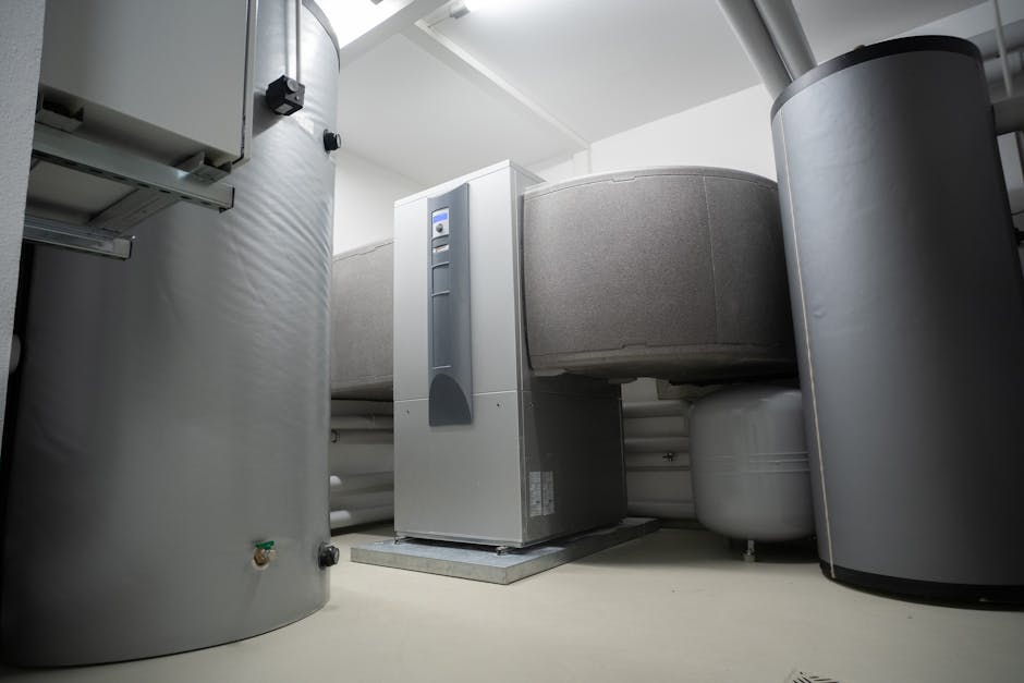 Thermostat not working repair context: a modern efficient heat pump and HVAC system installed indoors for advanced home heating