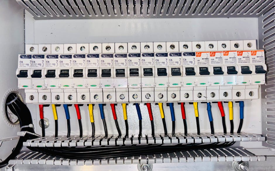 Circuit breaker keeps tripping: residential electrical panel with color-coded breakers